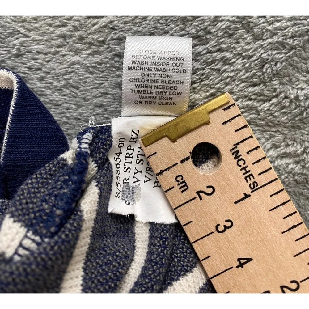 Banana Republic Mens Navy Blue White Striped Quarter Zip Pullover Sweater Large